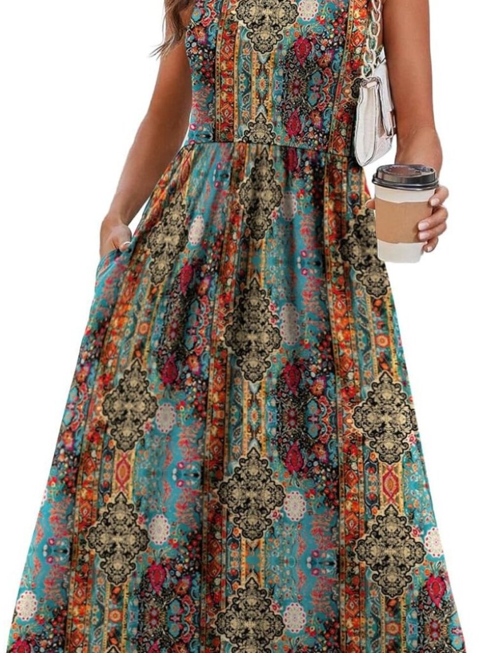 Women's Midi Dresses Colorful Ethnic Paisley Scoop Neck Sleeveless Summer Casual